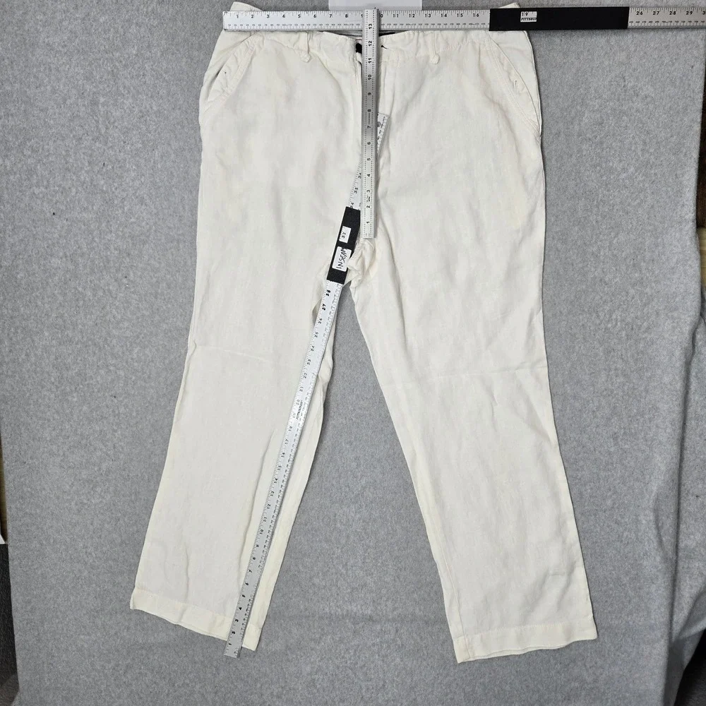 VINTAGE Cremieux Men Pants 36X32 White Linen Button Zipper 32